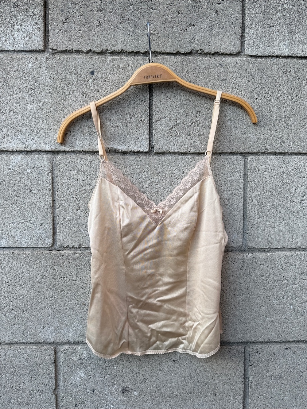 Vintage Cream Lace-Trim Satin Cami Top